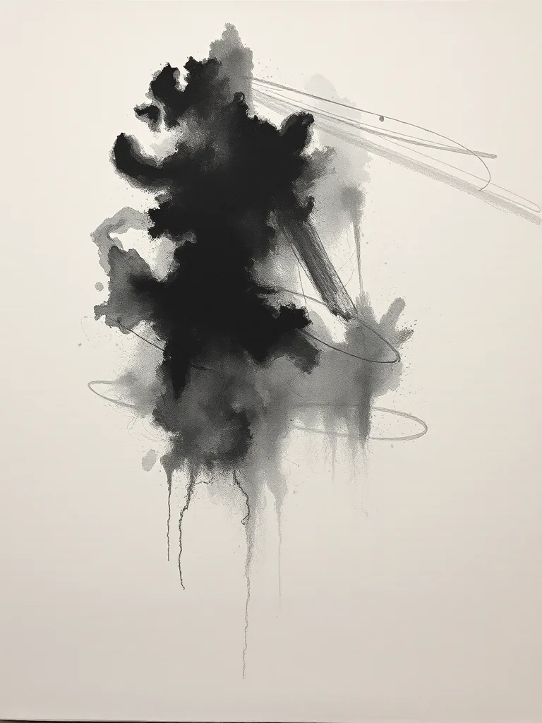 Tomas Vrba, Weight of a Held Note — a dense mass of smudged charcoal dissolving into bare linen across the lower half of the canvas.