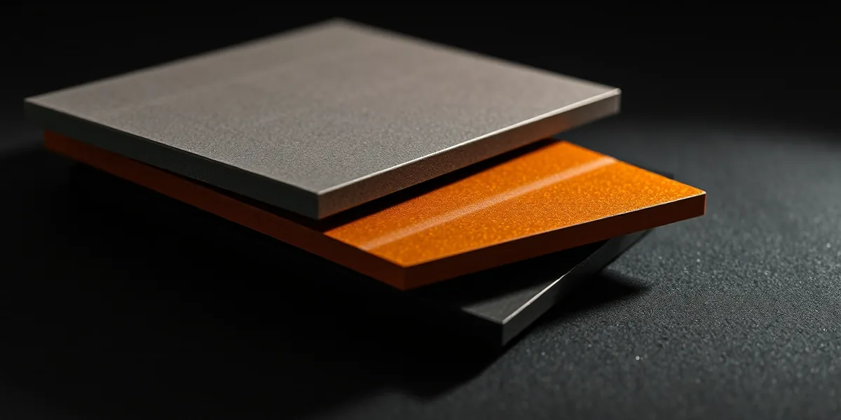 Macro study of the four finishes: bead-blasted slate, warm sand, hard-anodized amber and matte ink aluminium under raking light
