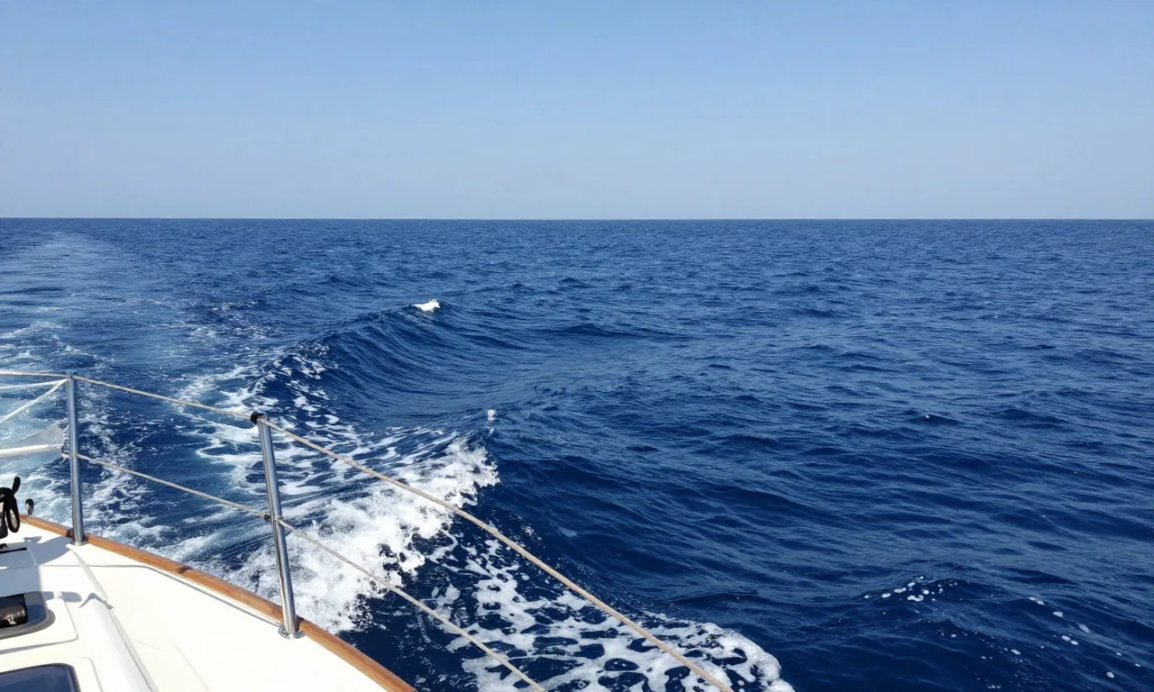 Open blue ocean swell running to an empty horizon under a high clean midday light
